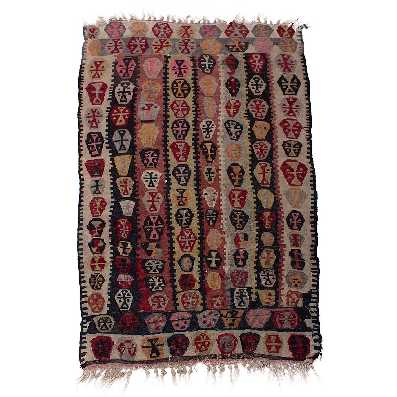 Tribal Turkish Unusual Anatolian Kilim with 144 Elibelinde Symbols