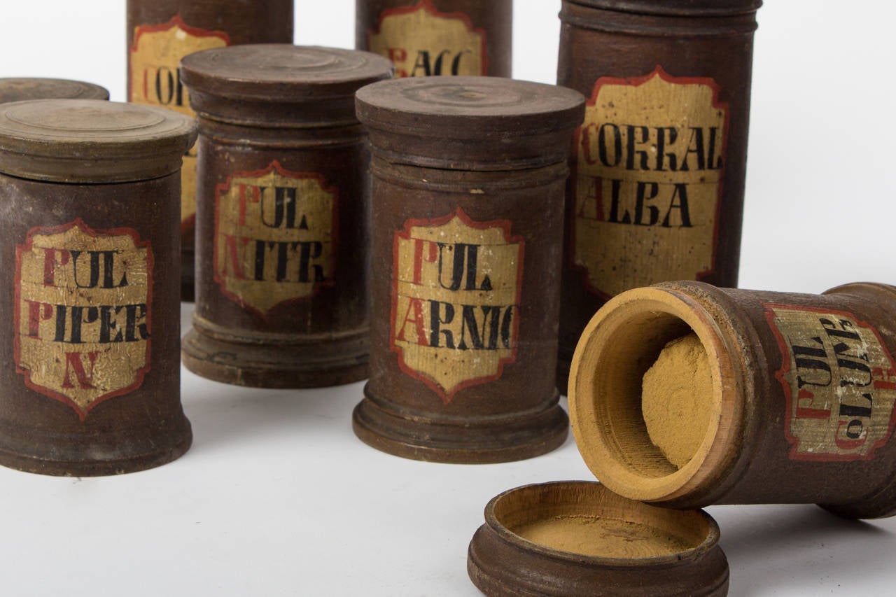 Wood Collection of 15 Baroque Apothecary Jars