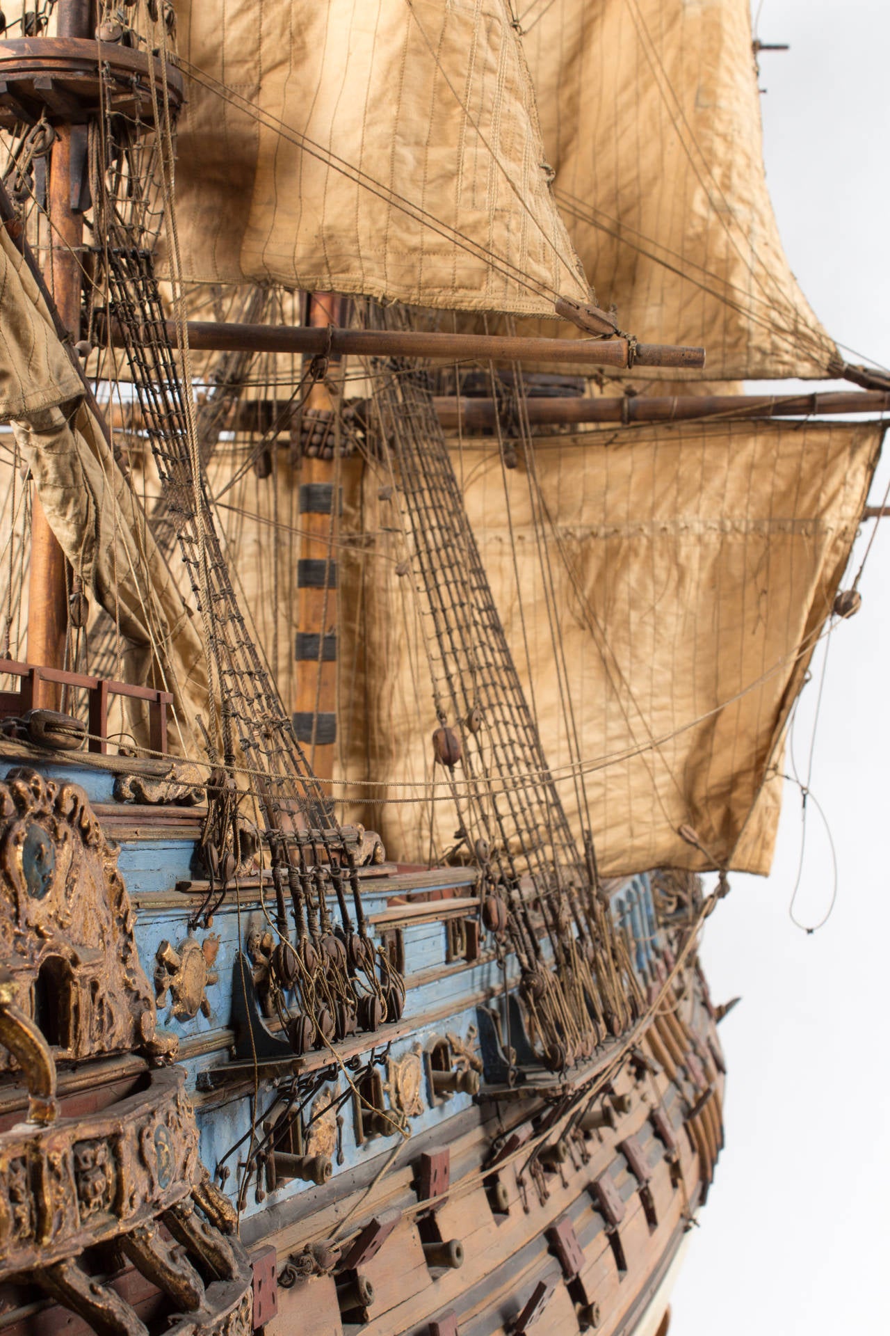 "Le Louis Quinze“ was never built as a real ship but the model seems to be a 19th century copy of the ship presented in the French Maritime museum, Paris.
The later was built before 1720 and was used to educate the young Louis XV. In Maritime