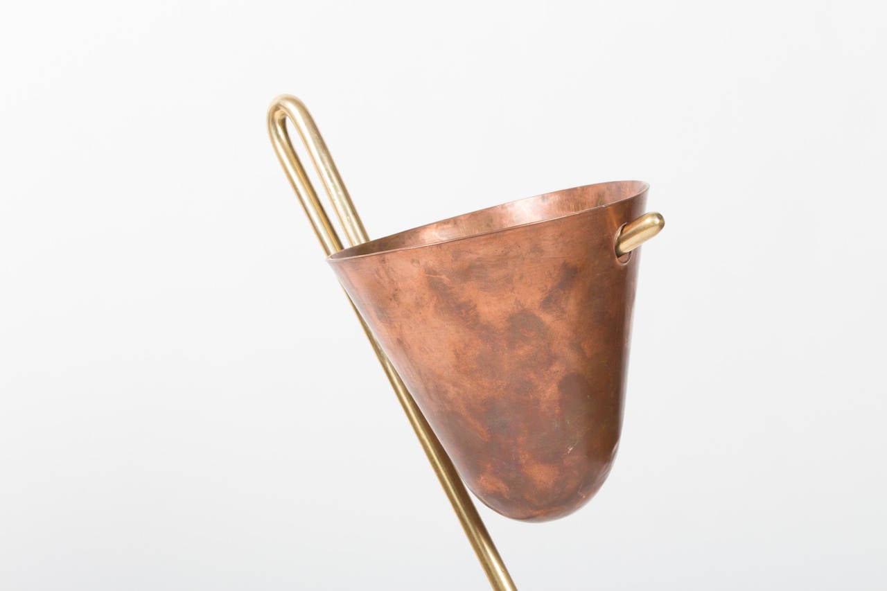 Austrian Mint Marked Brass and Copper Floor Ashtray by Carl Auböck, circa 1954