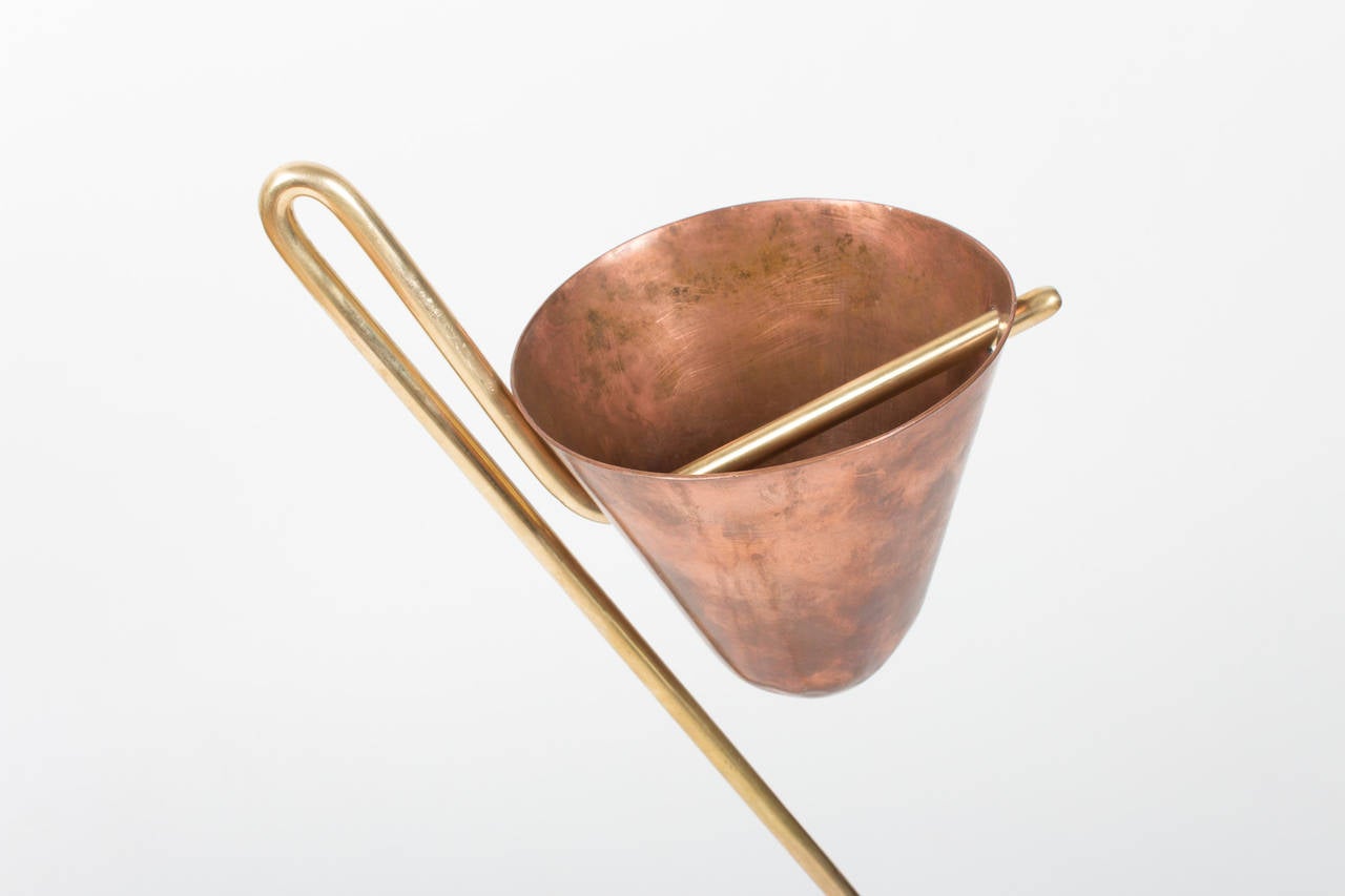 Mid-Century Modern Mint Marked Brass and Copper Floor Ashtray by Carl Auböck, circa 1954