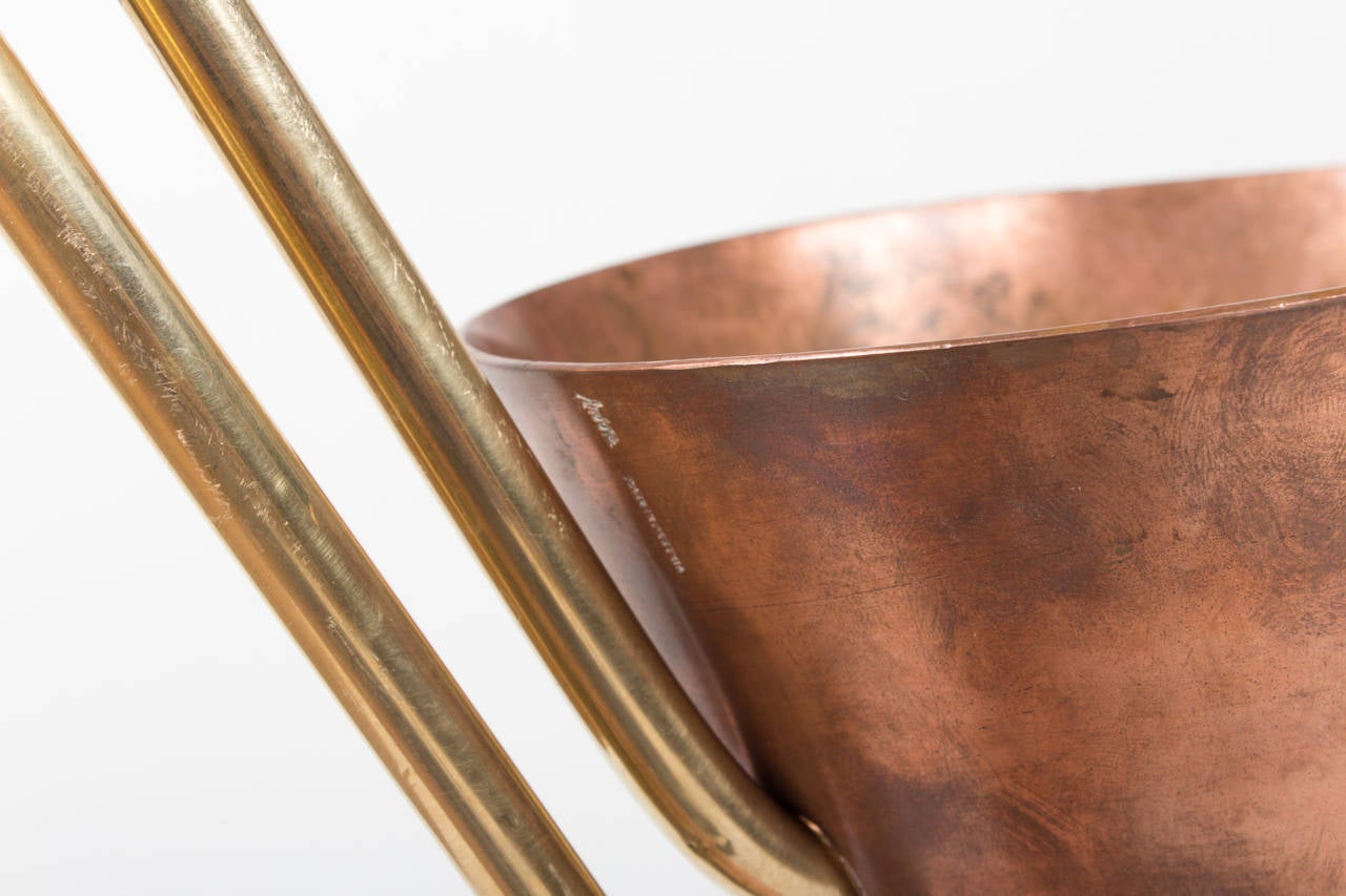 Hammered Mint Marked Brass and Copper Floor Ashtray by Carl Auböck, circa 1954