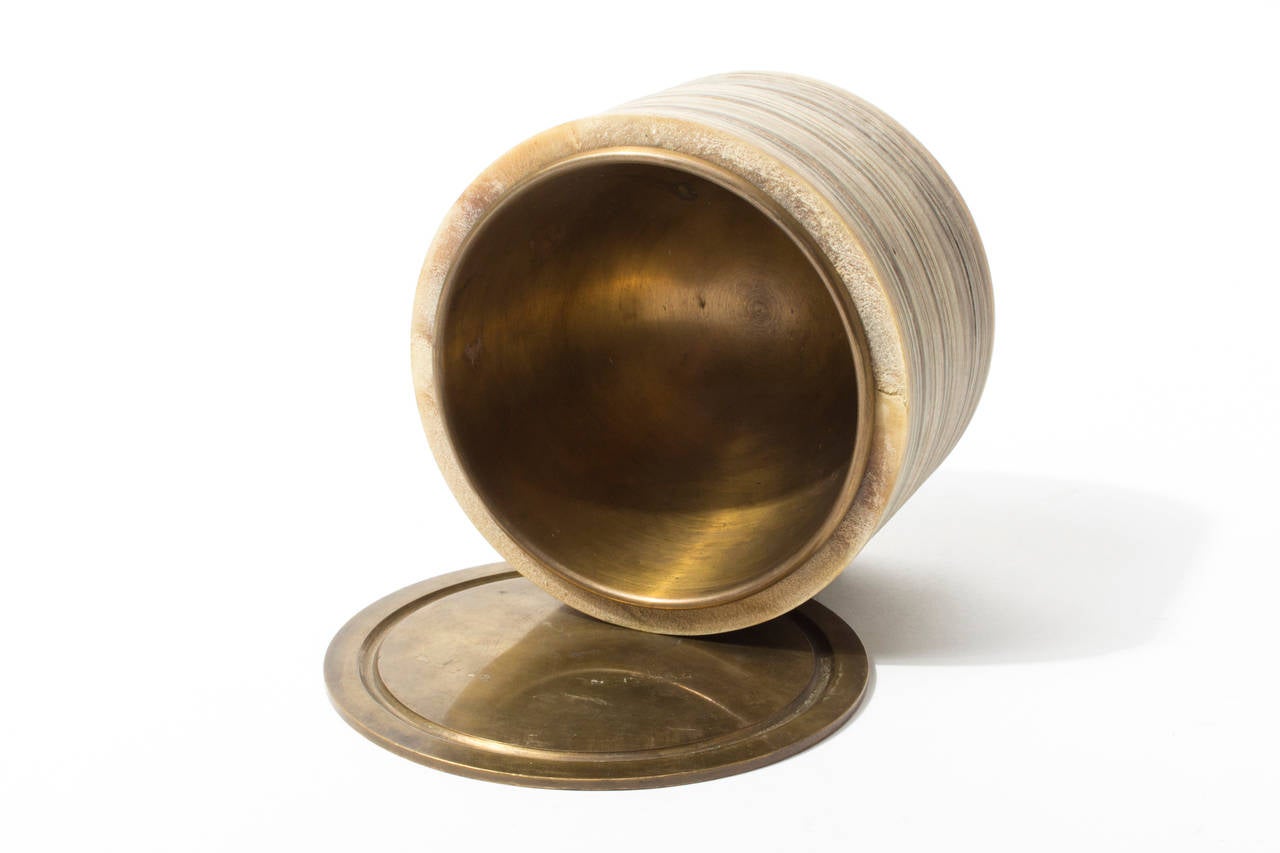 Mid-20th Century Collector's Auböck Horn and Brass Tobacco Pot