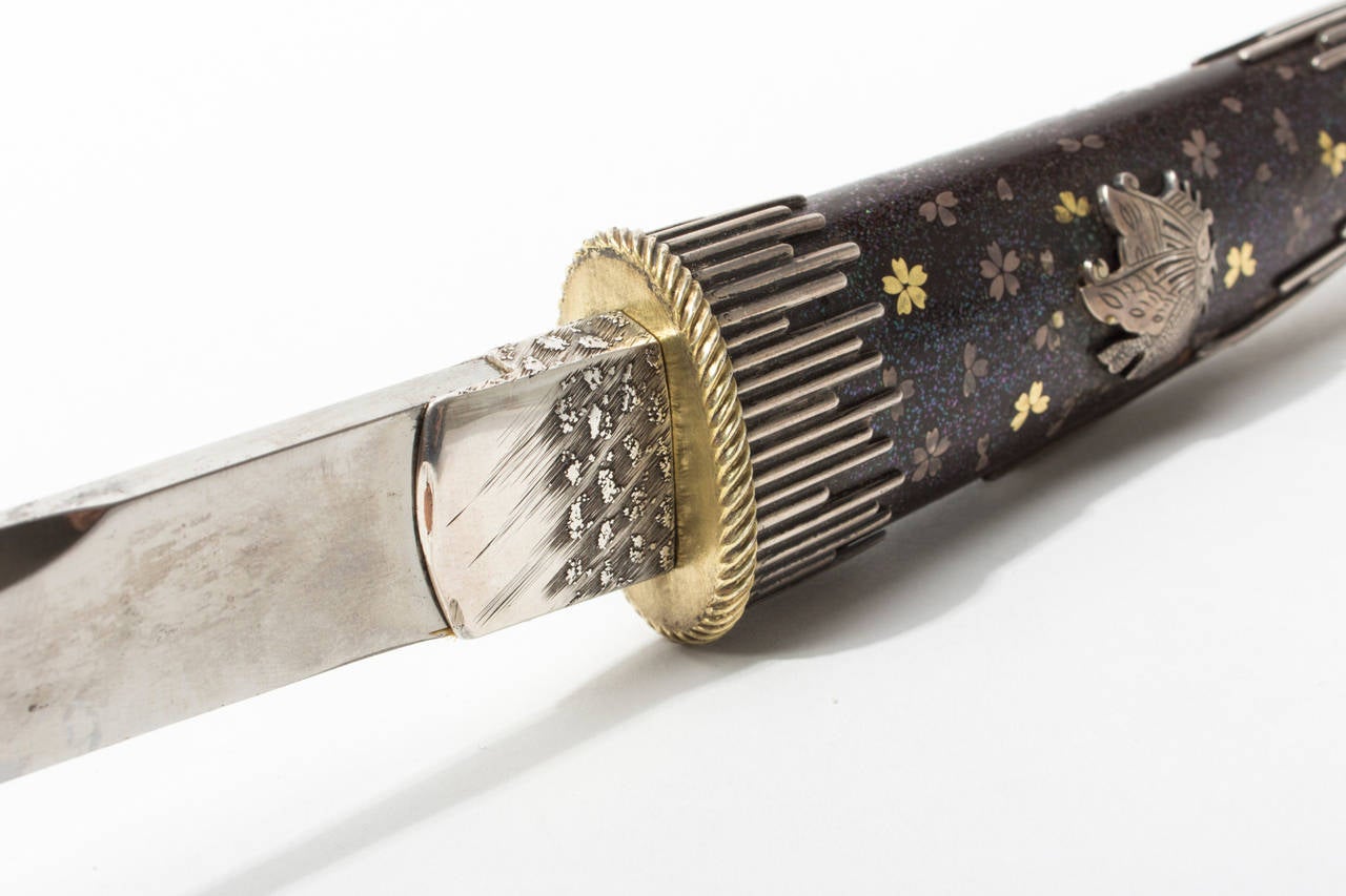 Excessivly Decorated Anonym Meiji Period Aikuchi Tanto with Rich Maik-E Inlay 3