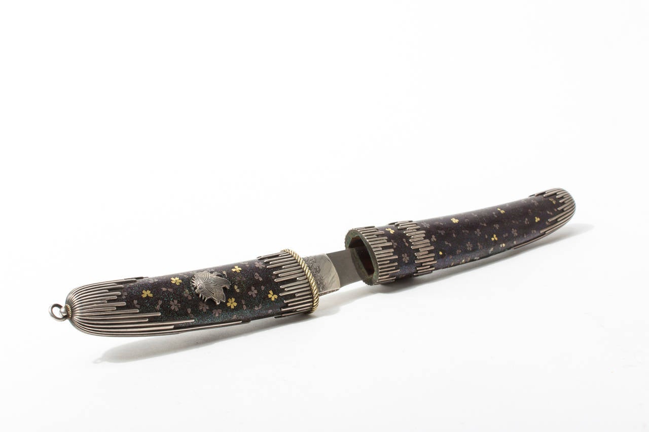 Japanese Excessivly Decorated Anonym Meiji Period Aikuchi Tanto with Rich Maik-E Inlay