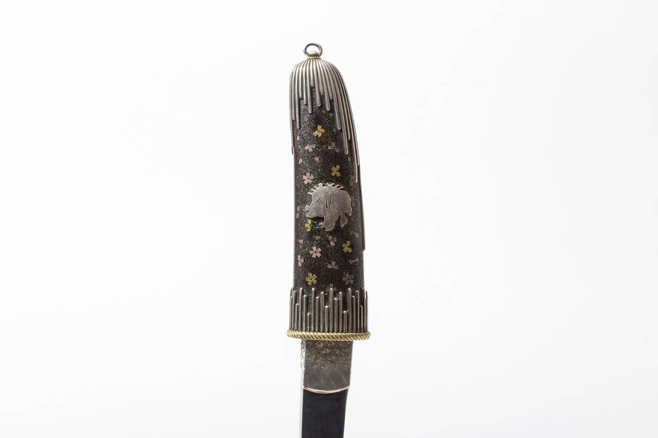Late 19th Century Excessivly Decorated Anonym Meiji Period Aikuchi Tanto with Rich Maik-E Inlay