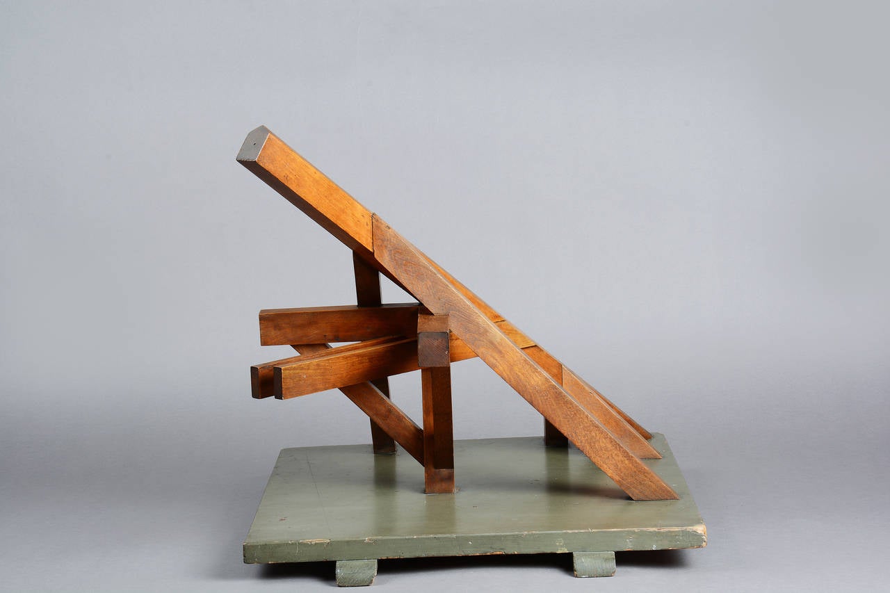 The didactical model exemplifies a construction solution of an attic structure.
Made around 1900 by Gustav Lahm from painted beech wood.