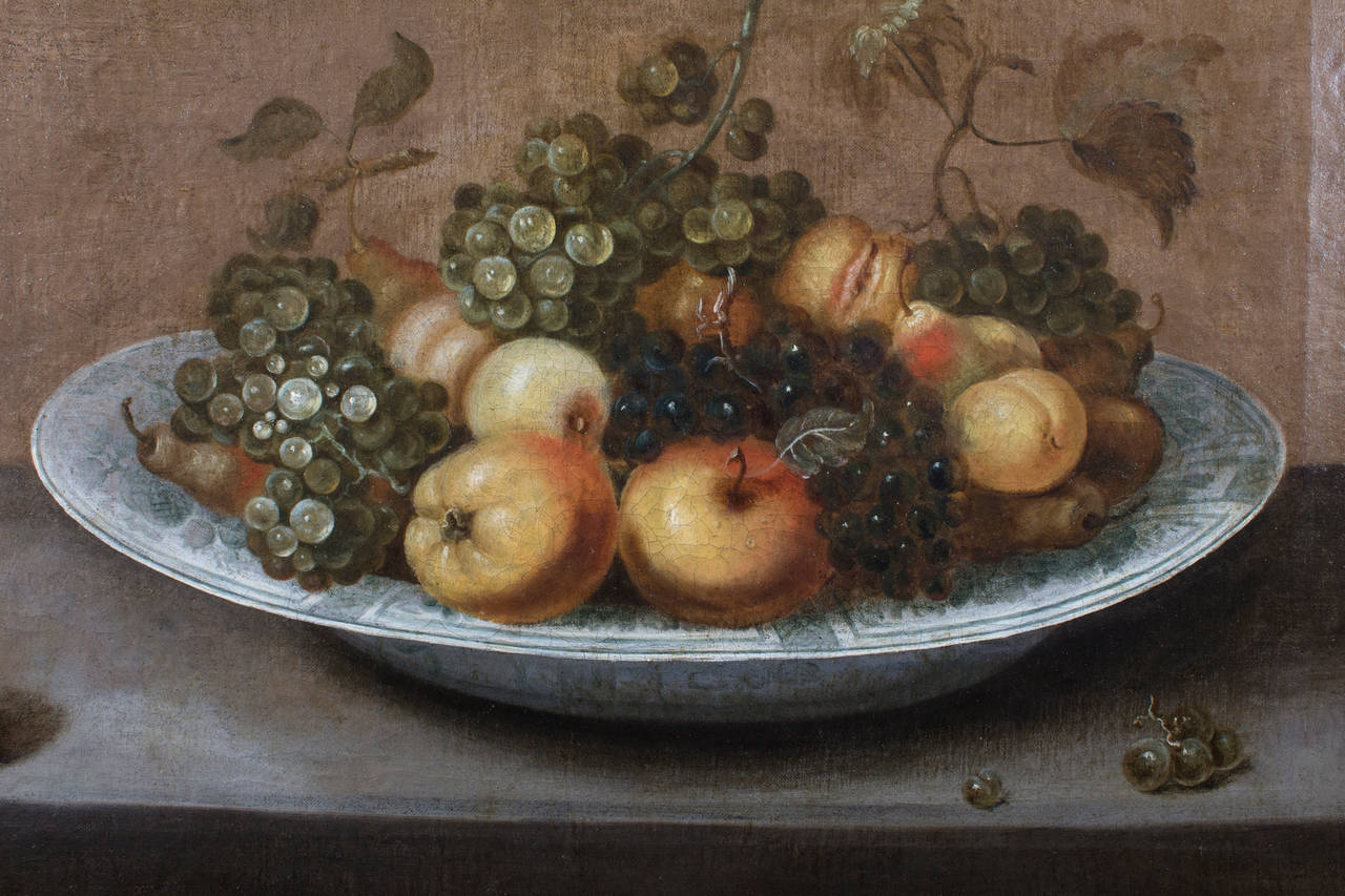 Canvas Johannes Bouman, fruit still life in a bowl, ca 1640 For Sale