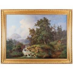 Biedermeier-Landschaftsgemälde von Joseph Jonas, Ansicht des Salzburger Landes, 1847