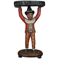 A late 18th C. Harlekin, Tyrolean carved Wood centerpiece in shape of a clown