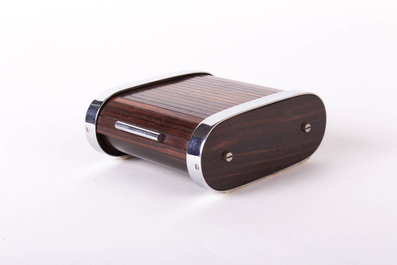 Mid-Century Modern Rare Teak and Nickel Plated Roll Top Cigarette Dispenser by Carl Auböck
