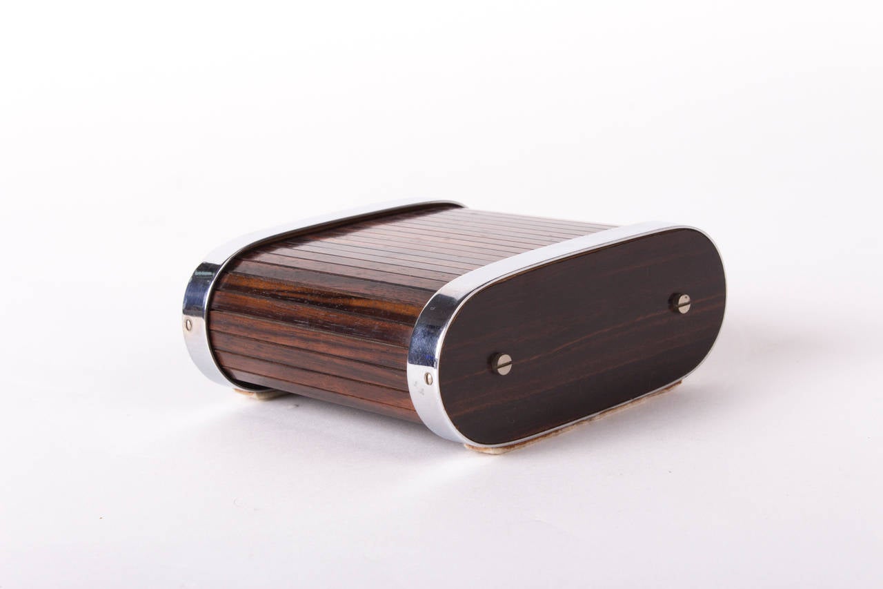 Rare Teak and Nickel Plated Roll Top Cigarette Dispenser by Carl Auböck In Excellent Condition In Vienna, Vienna