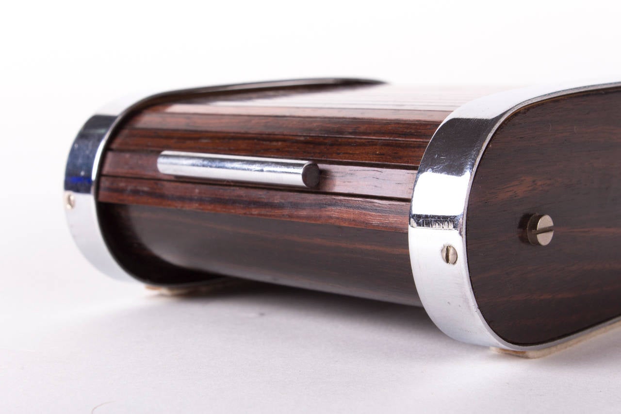 Mid-20th Century Rare Teak and Nickel Plated Roll Top Cigarette Dispenser by Carl Auböck