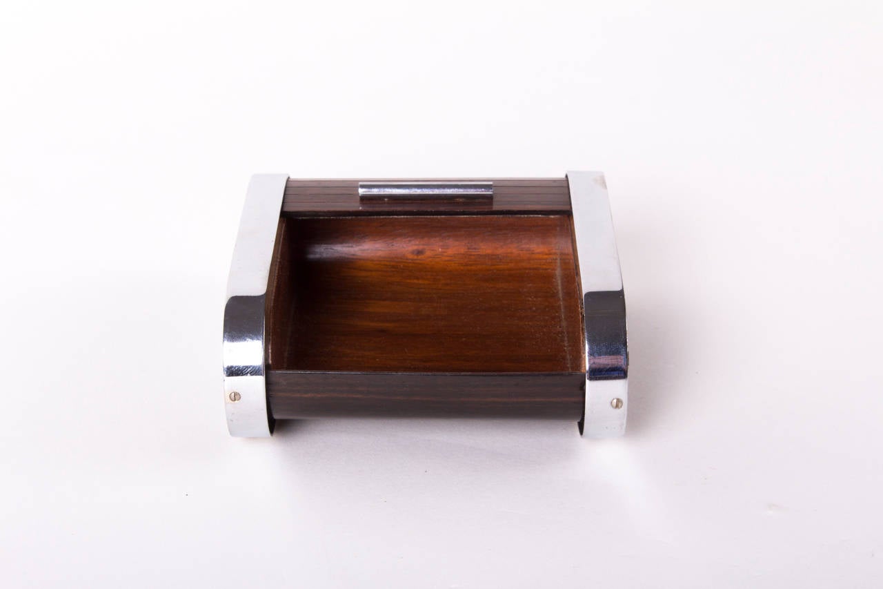 Rare Teak and Nickel Plated Roll Top Cigarette Dispenser by Carl Auböck 2