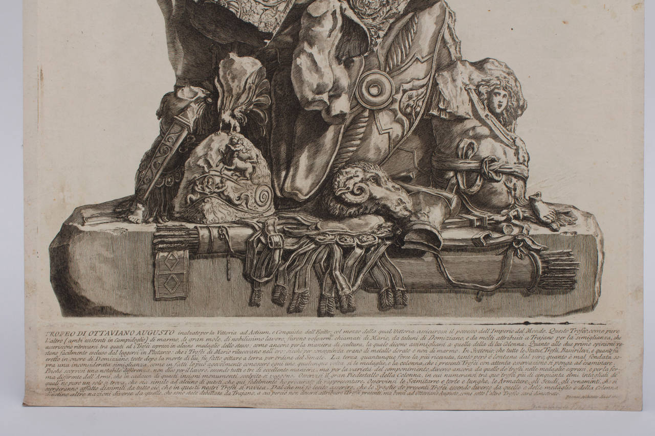 Neoclassical Late 18th Century Piranesi Etching from the Trofeo di Ottaviano Augusto