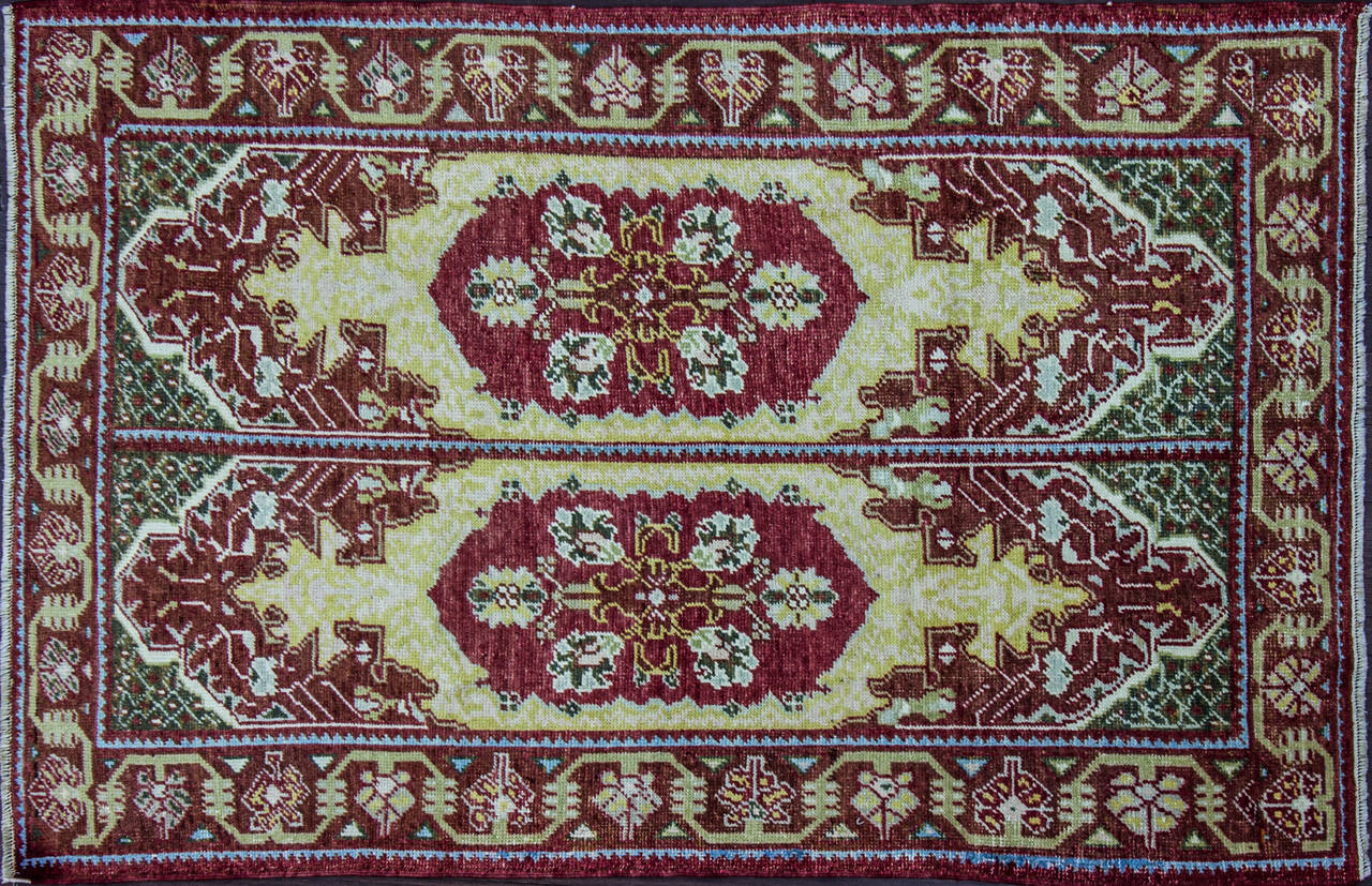 Oushak Antique Turkish Ushak Handmade Oriental Rug, 4'5