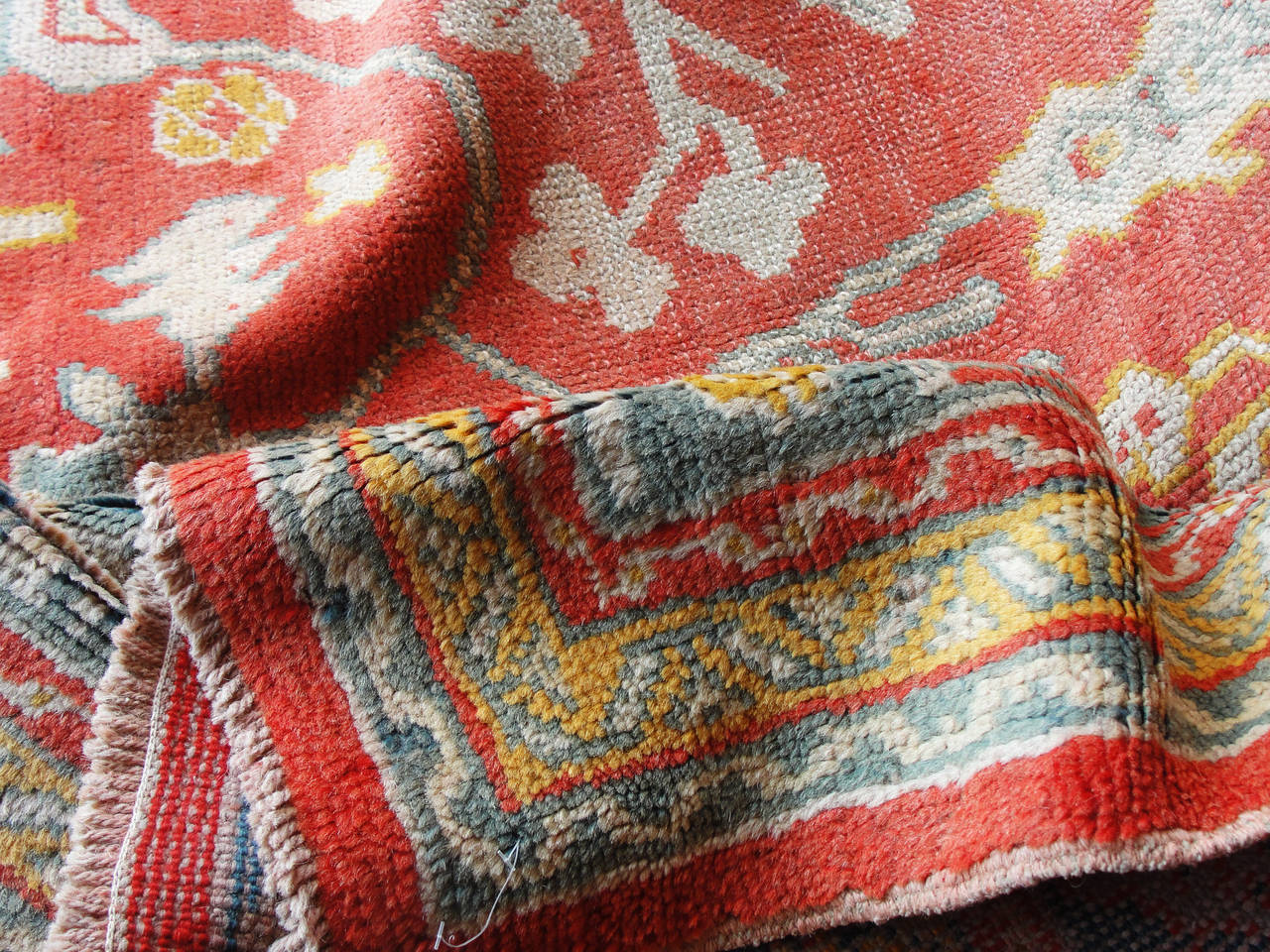 Wool Antique Turkish Oushak Carpet, 10' x 14' For Sale