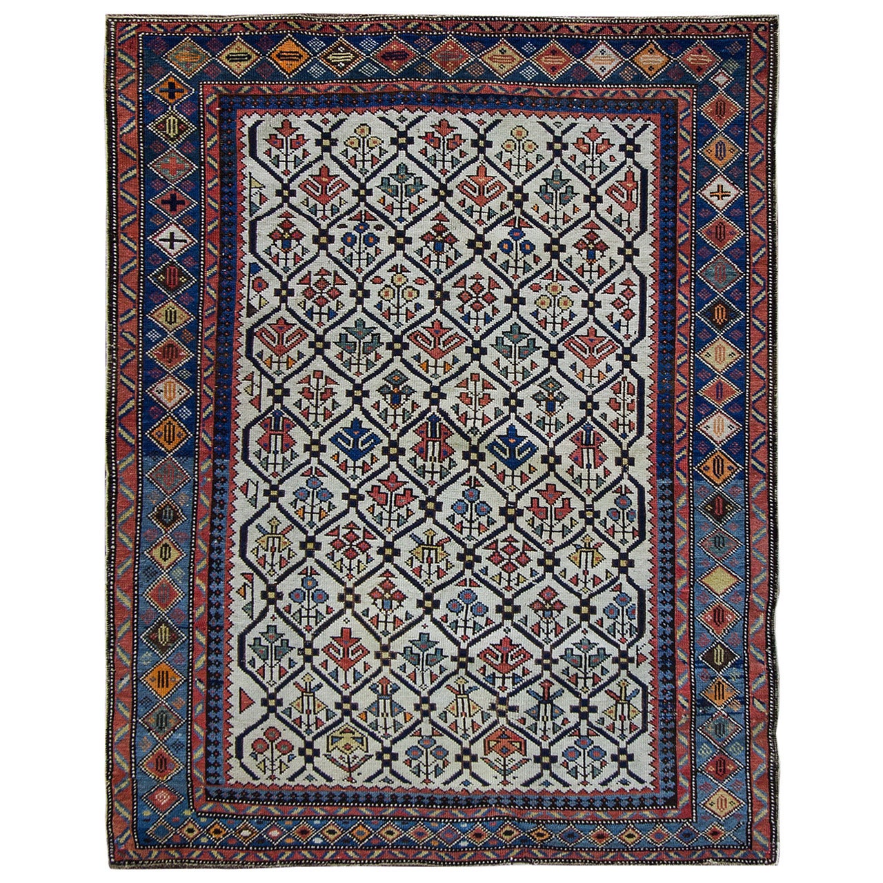 Tapis Kuba ancien, Caucase, 3'6"" x 4'7"