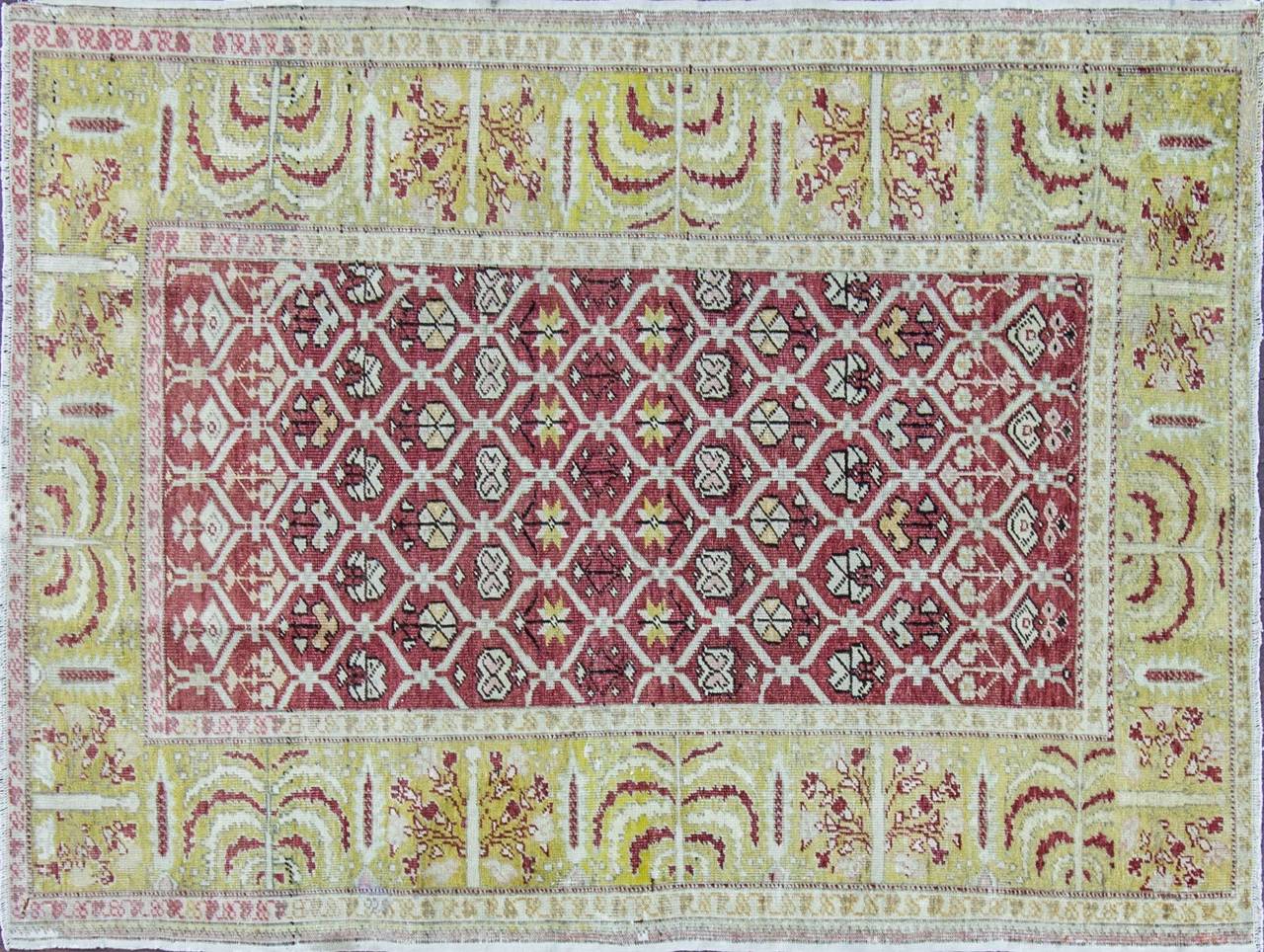 Vegetable dyed wool with zaferan yellow color border that designed with tree and life motives.