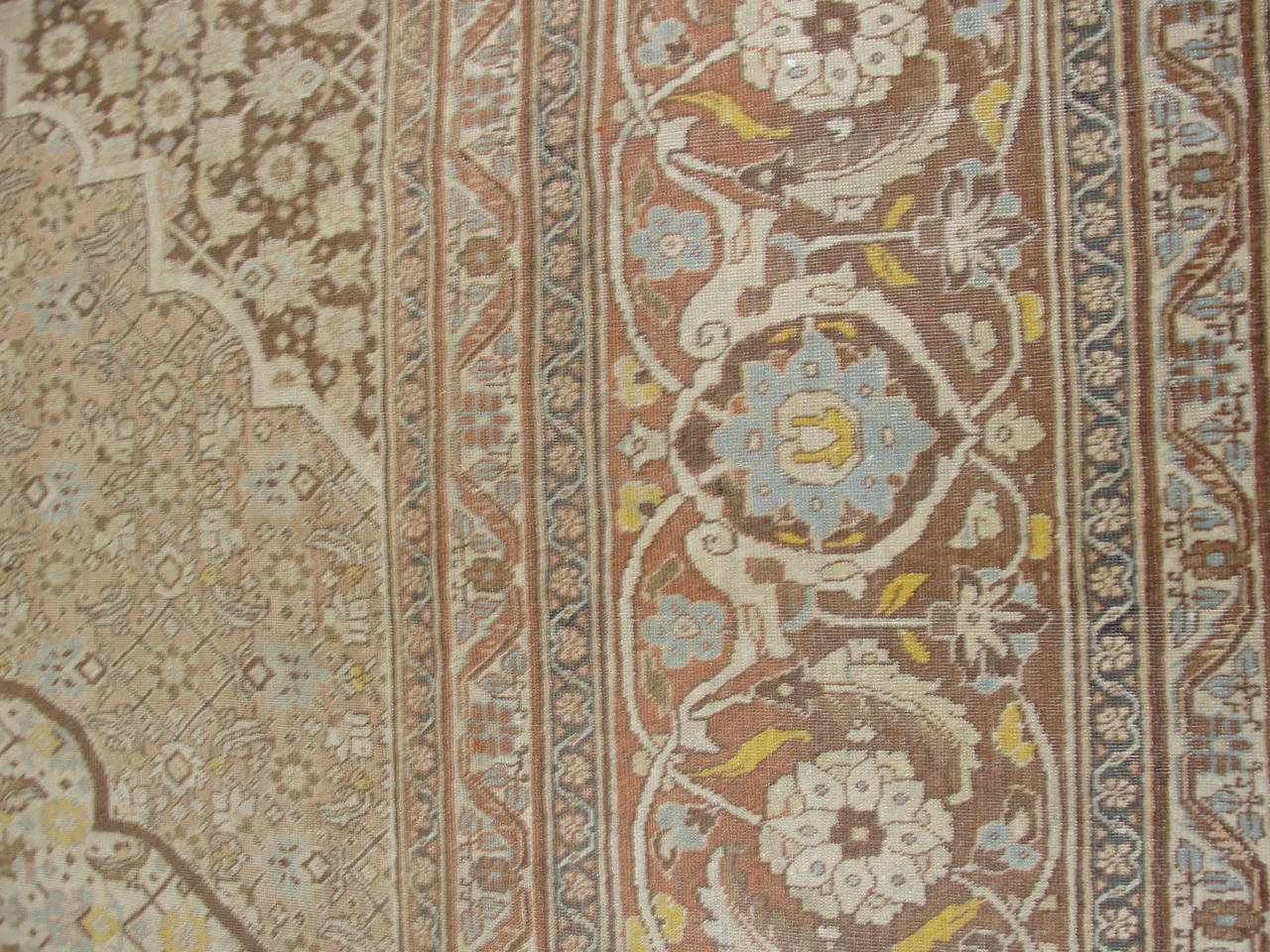 Hand-Woven Antique Persian Tabriz Carpet, 9'7