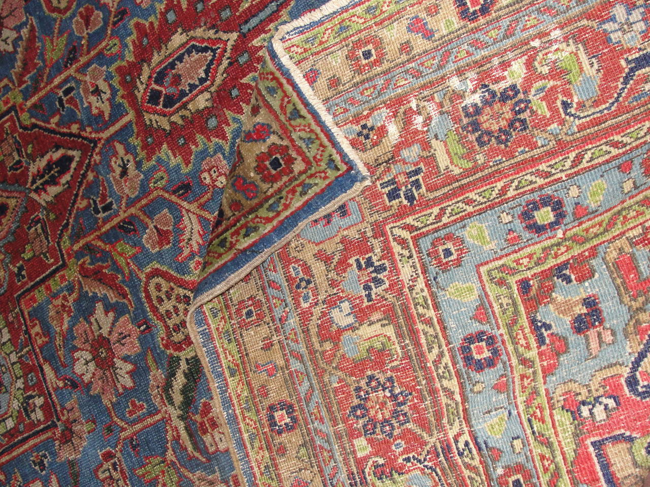 Heriz Serapi Antique Persian Heriz Carpet, Blue Color, 8'5