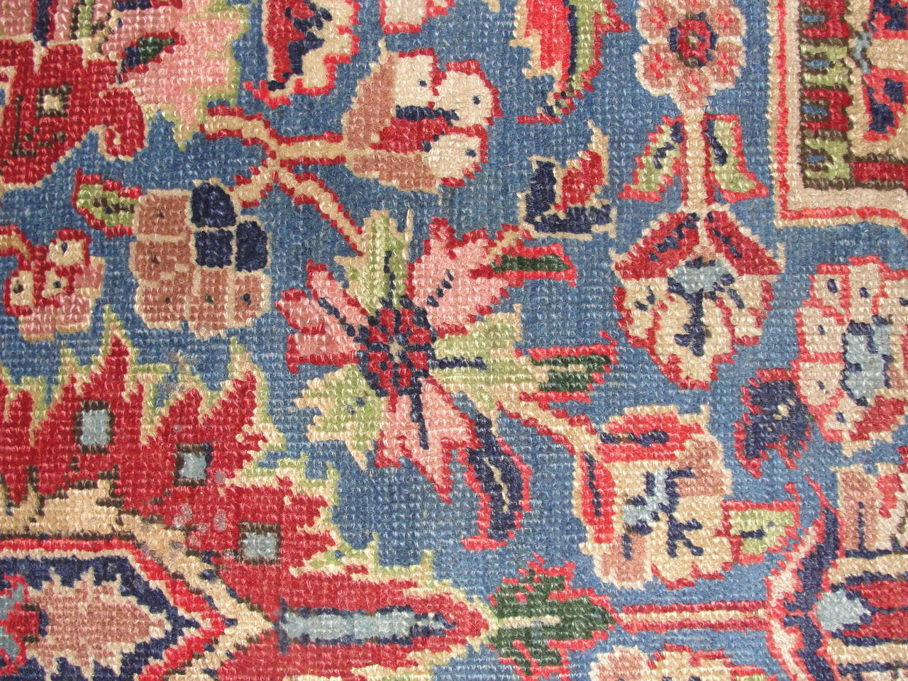 Hand-Woven Antique Persian Heriz Carpet, Blue Color, 8'5