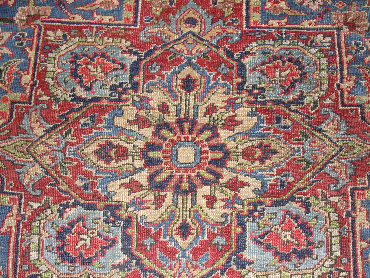 Antique Persian Heriz Carpet, Blue Color, 8'5
