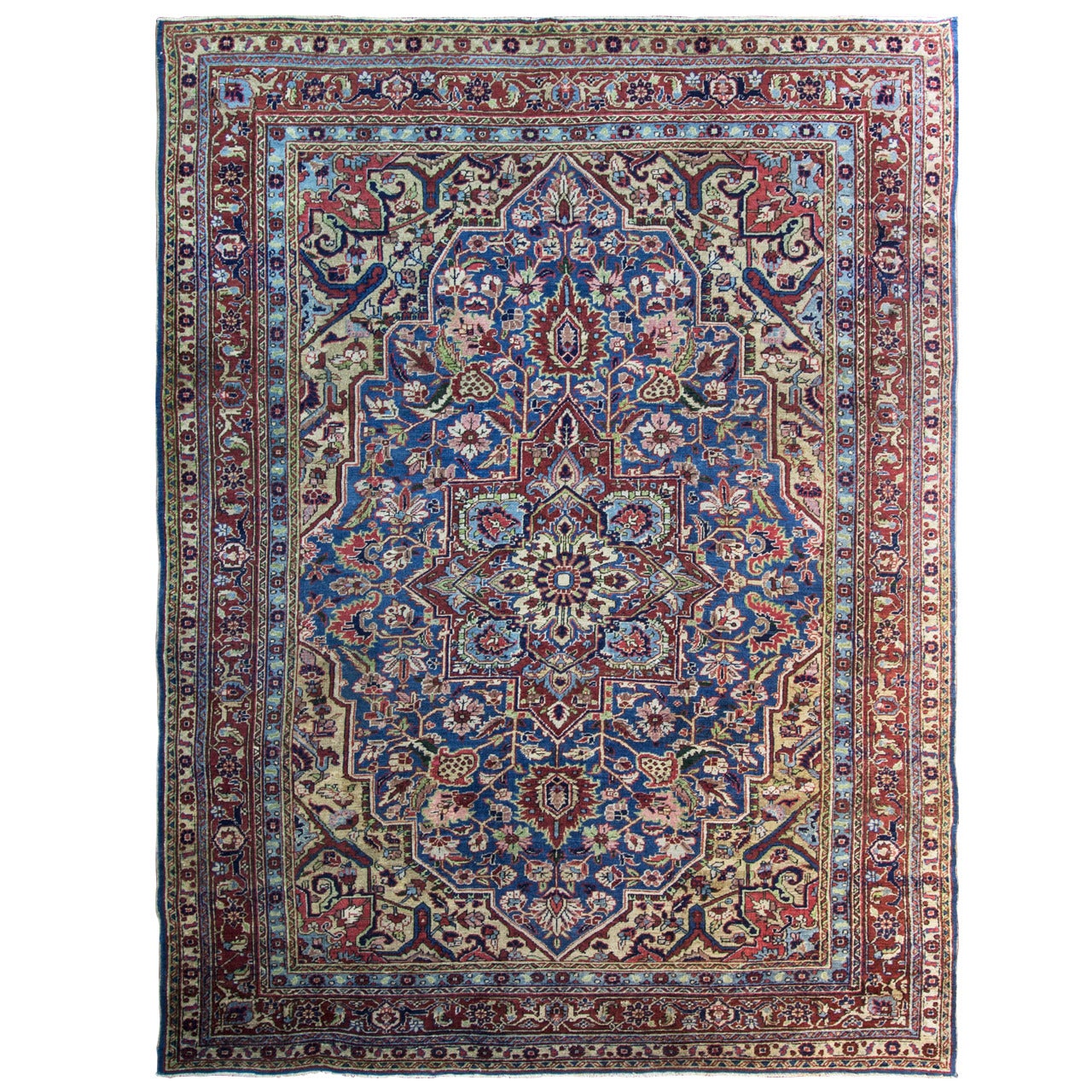 Antique Persian Heriz Carpet, Blue Color, 8'5" x 11'