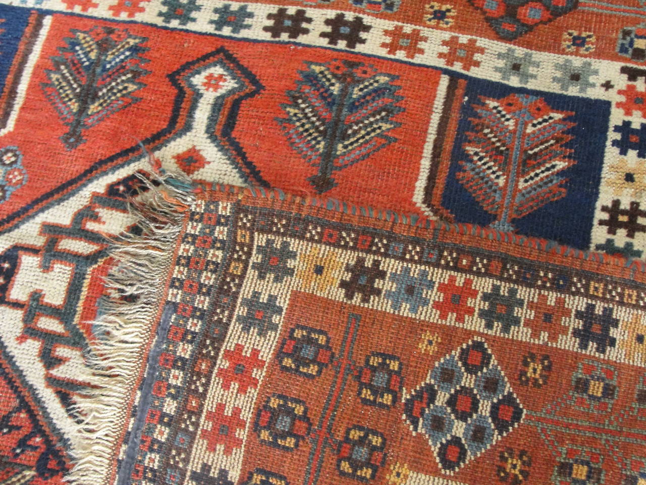 Unusual size and shape Kazak, Caucasian rug.
Made in small village for local use and not for export even though it find his way to our hand.
The wool is vegetable dye color and very Primitive bold geometric design and symbols.
Kazak rugs are a