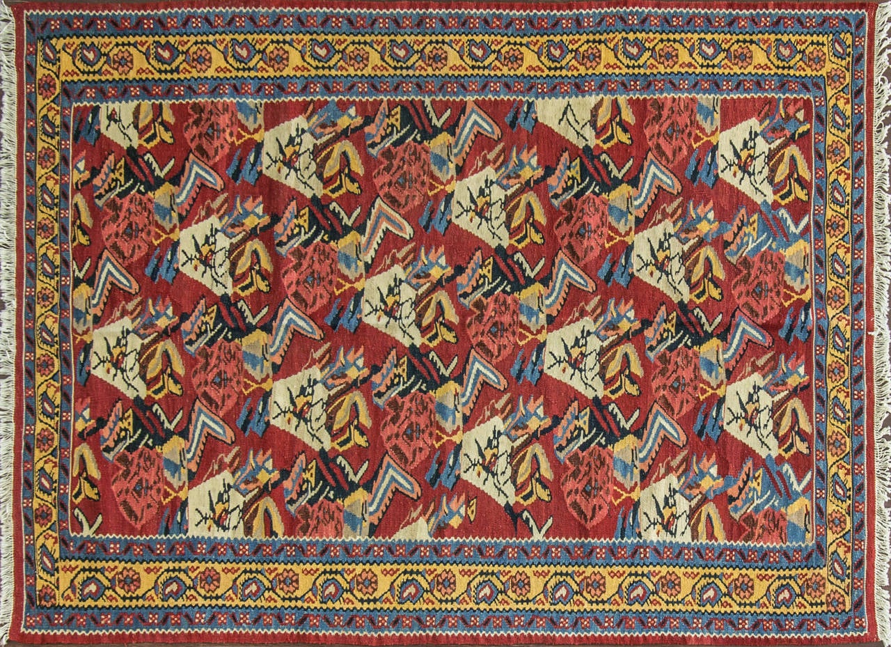 Spectacular Persian Senneh Kilim, 4' x 5'6
