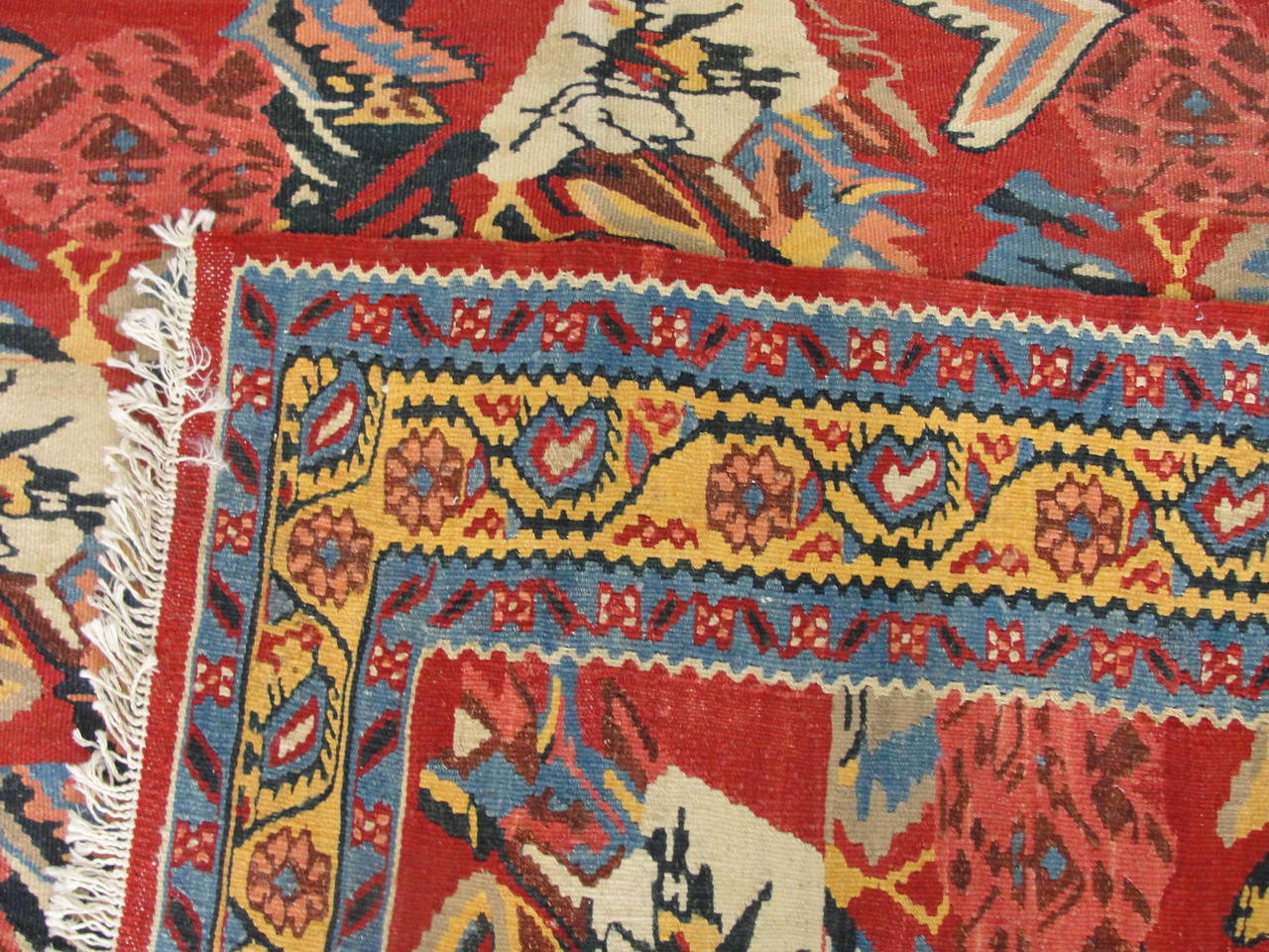 Hand-Woven  Persian Senneh Kilim, 4' x 5'6