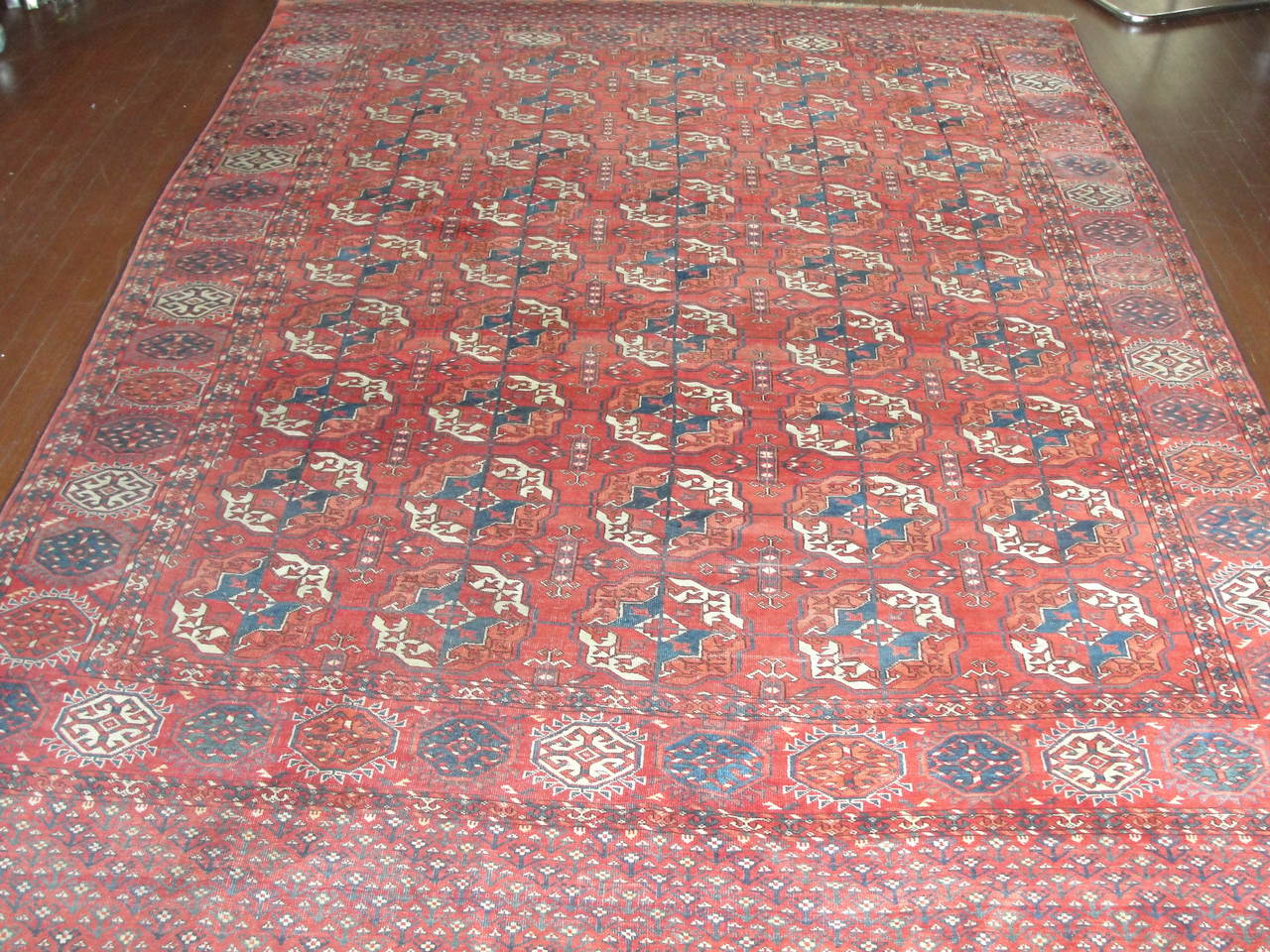 Hand-Knotted Antique Tekke Main Carpet, Turkoman, 6'7