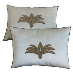 18th Century Silvery Gold Applique Pillows