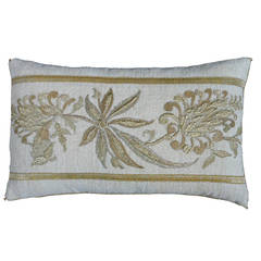 Antique 1920s Gold Metallic Floral Embroidery Pillow