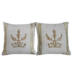Antique Ottoman Empire Raised Gold Metallic Embroidery Pillows