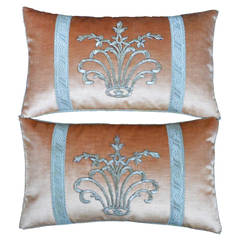 Antique Ottoman Empire Raised Silvery-Gold Metallic Embroidery Pillows