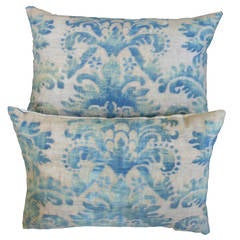 Antique Fortuny Pillows in Shades of Prussian Blue and Green