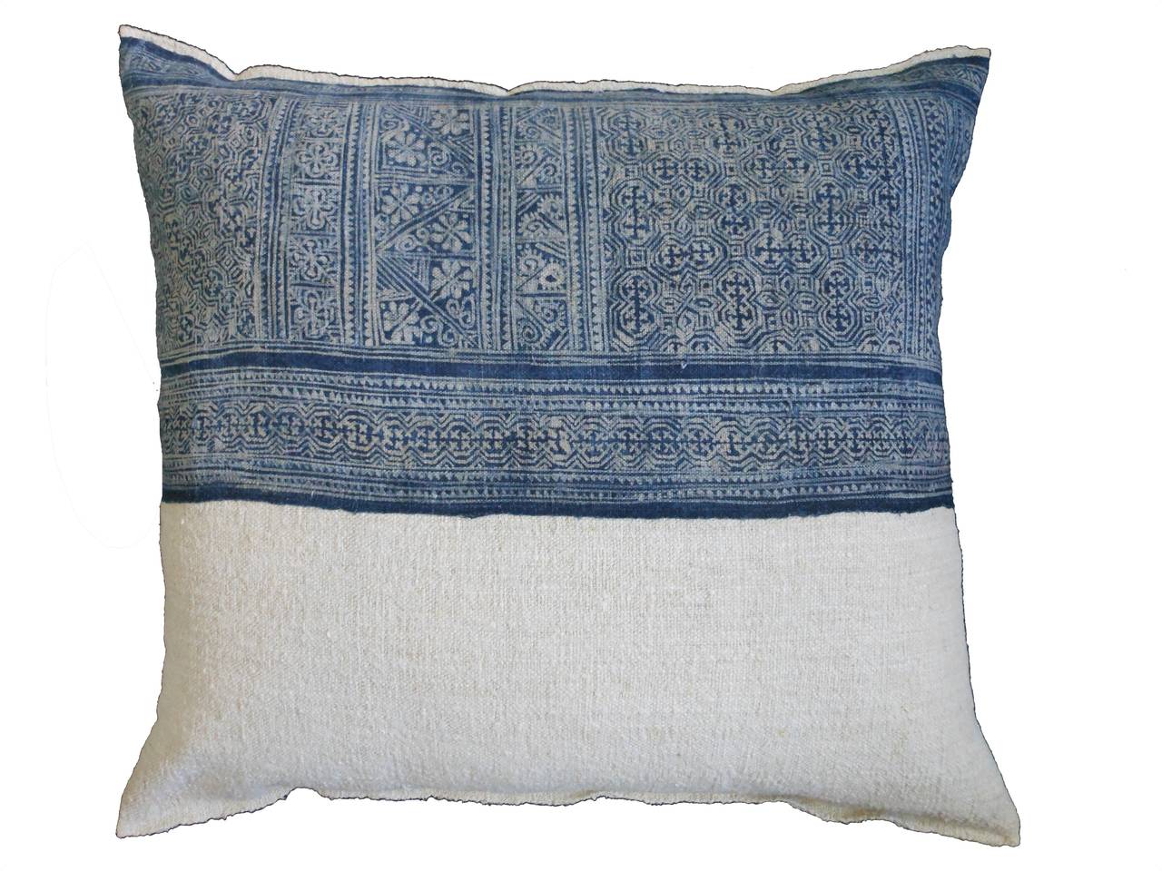 Handmade Hemp Hmong Indigo Batik Fabric