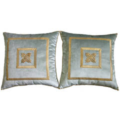 Antique Raised Gold Metallic Embroidered Pillow