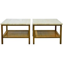 Pair of Paul McCobb for Calvin Group Travertine Top End Tables