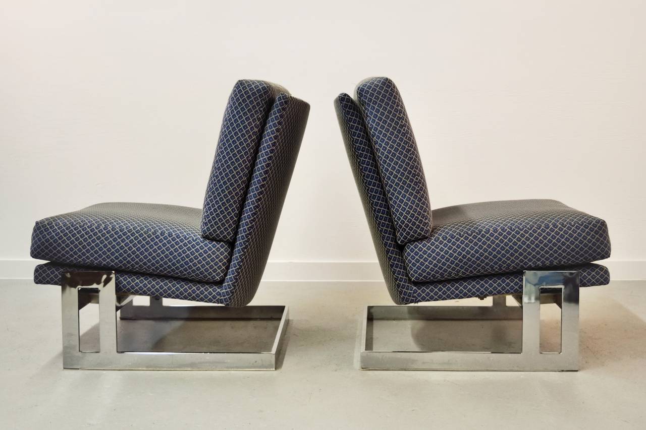 Mid-Century Modern Pair of Chrome Framed Milo Baughman Lounge Chairs