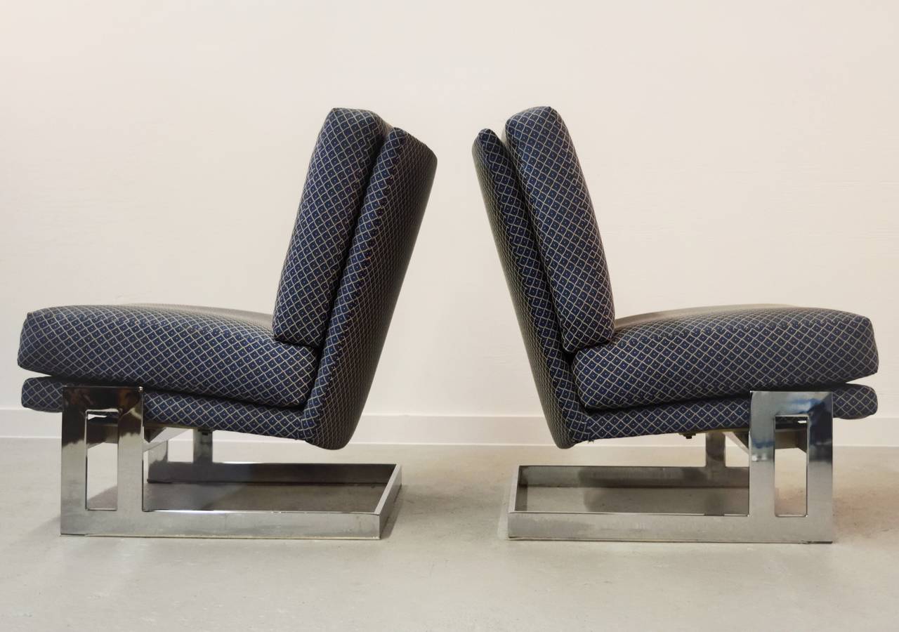20th Century Pair of Chrome Framed Milo Baughman Lounge Chairs