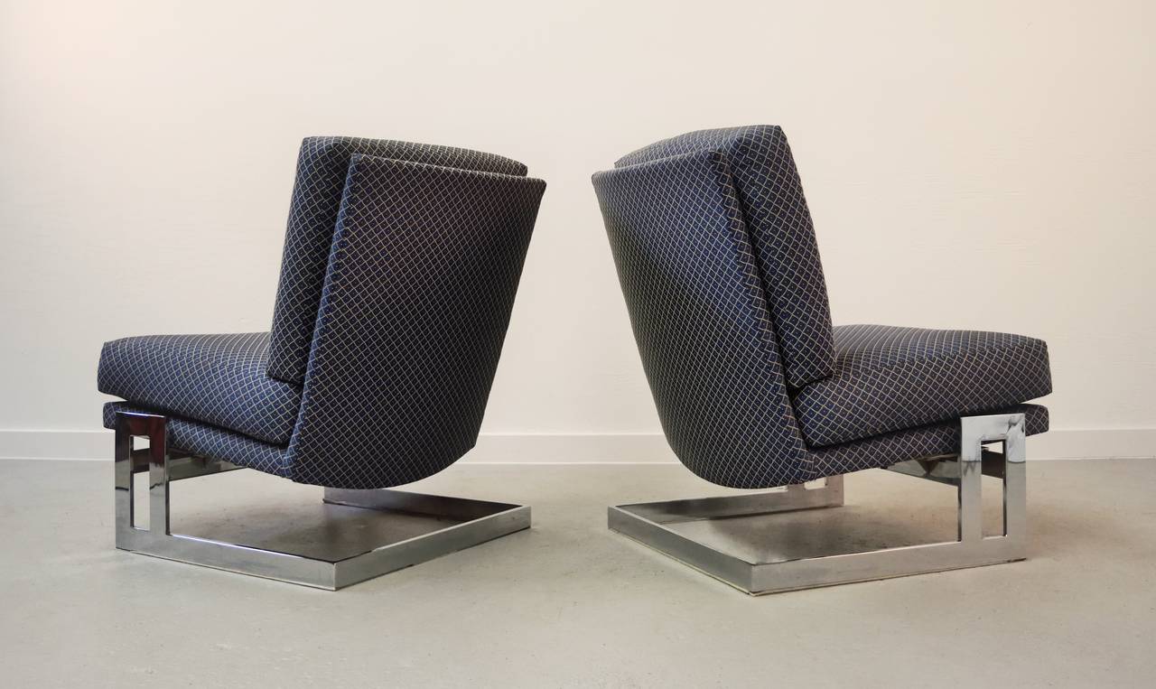 Pair of Chrome Framed Milo Baughman Lounge Chairs 1