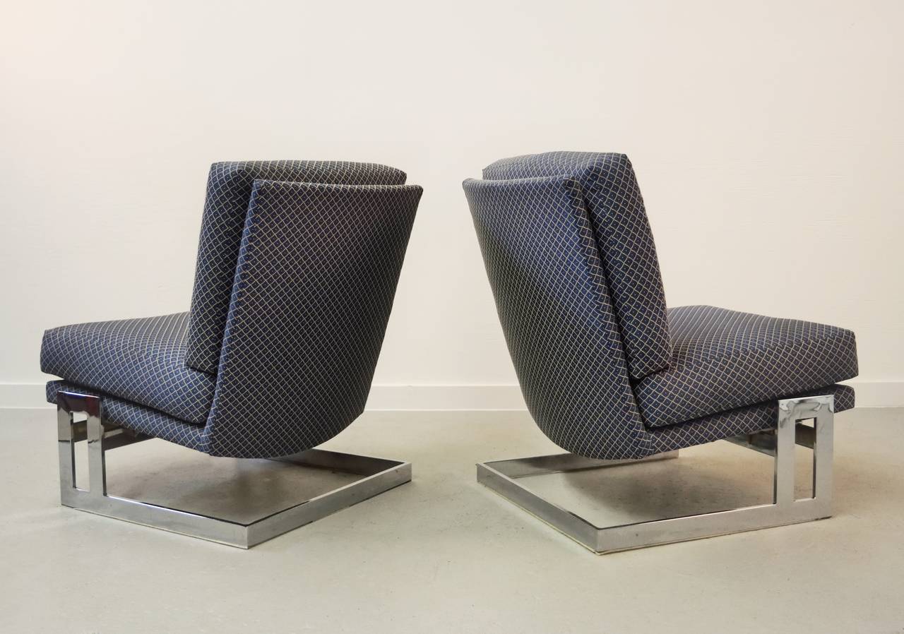 Pair of Chrome Framed Milo Baughman Lounge Chairs 3