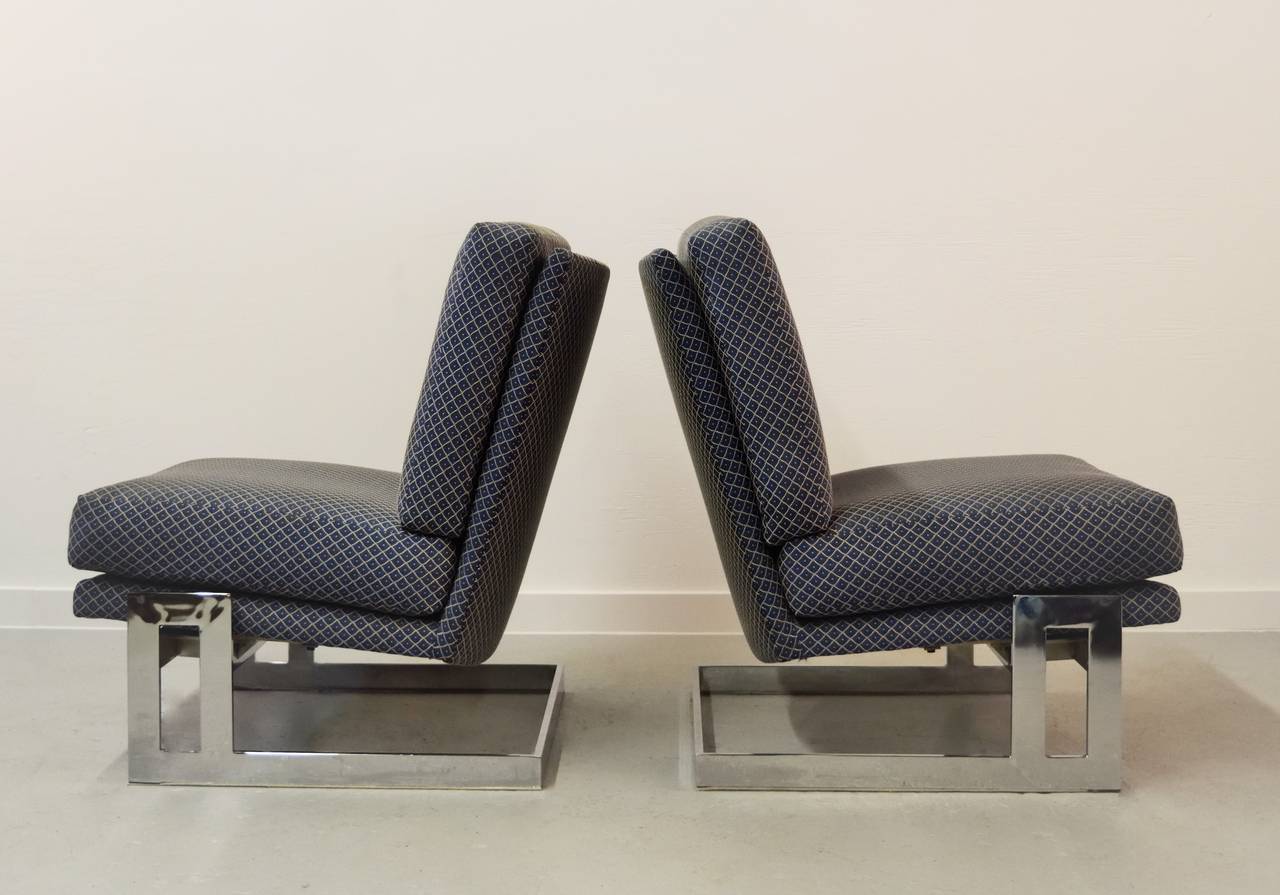 Pair of Chrome Framed Milo Baughman Lounge Chairs In Excellent Condition In Middlesex, NJ