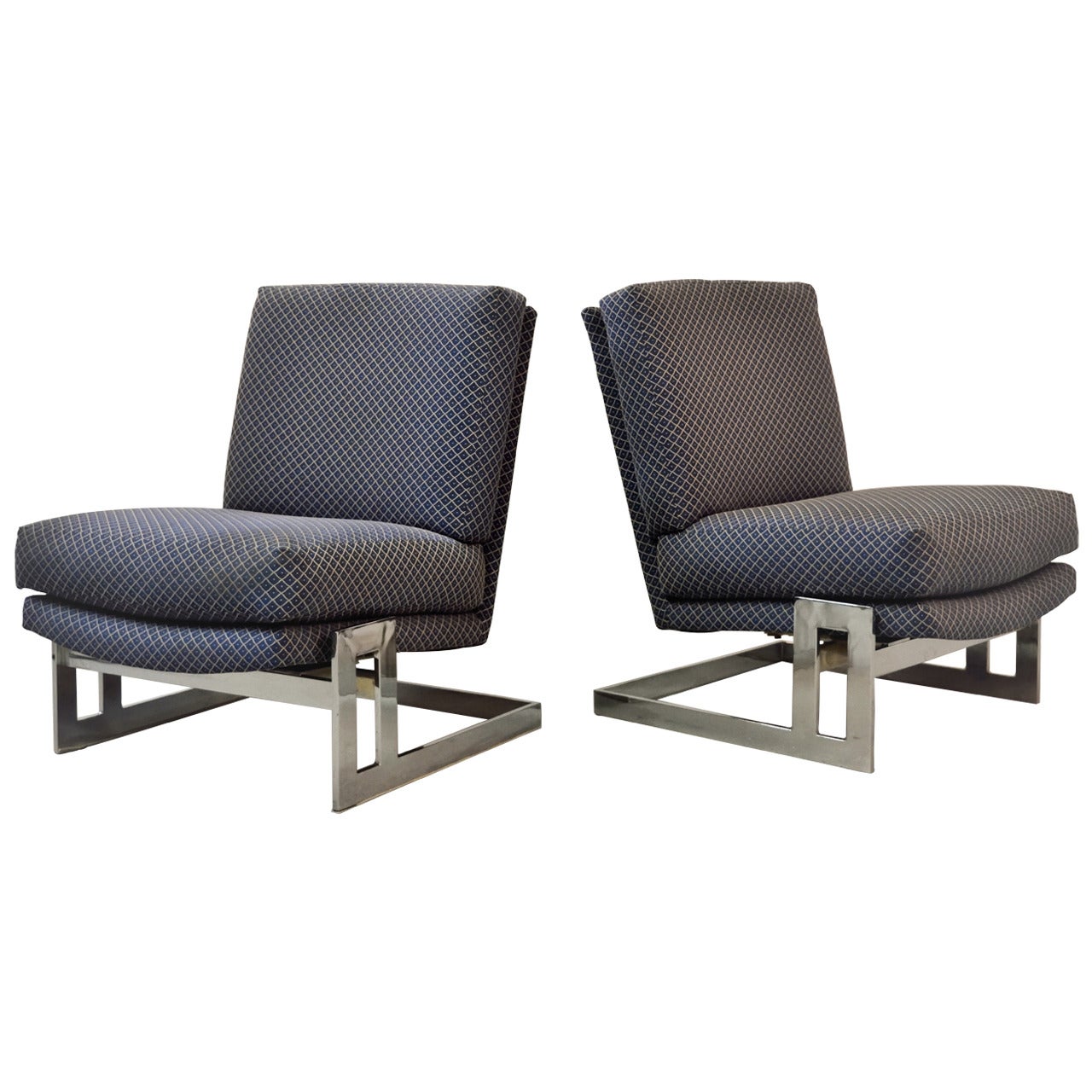 Pair of Chrome Framed Milo Baughman Lounge Chairs