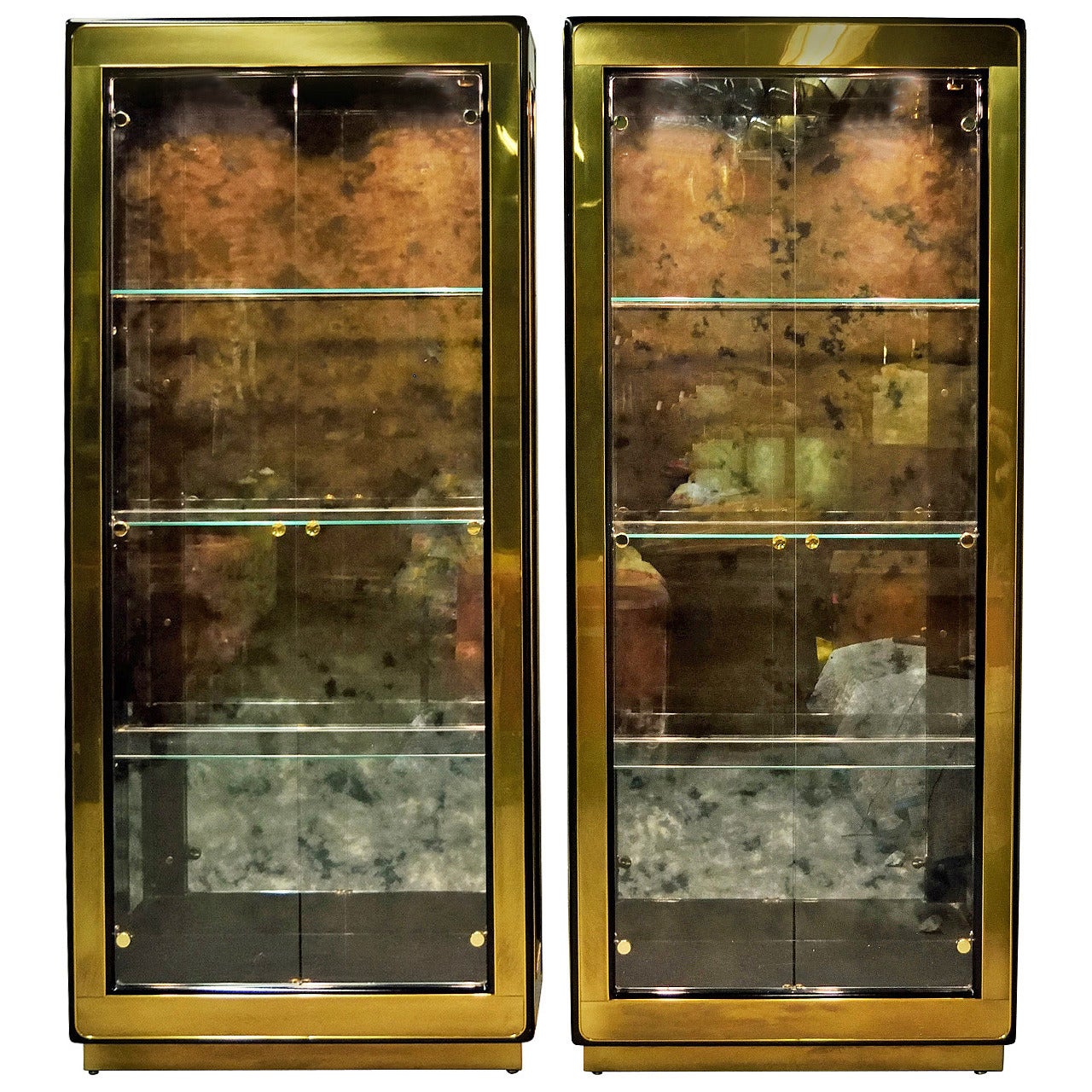 Pair of Brass and Glass Vitrines by Mastercraft