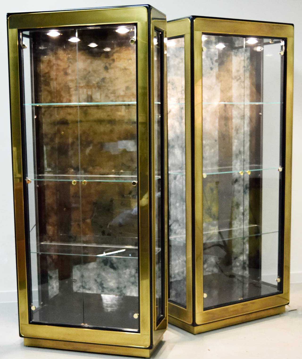 American Pair of Brass and Glass Vitrines by Mastercraft