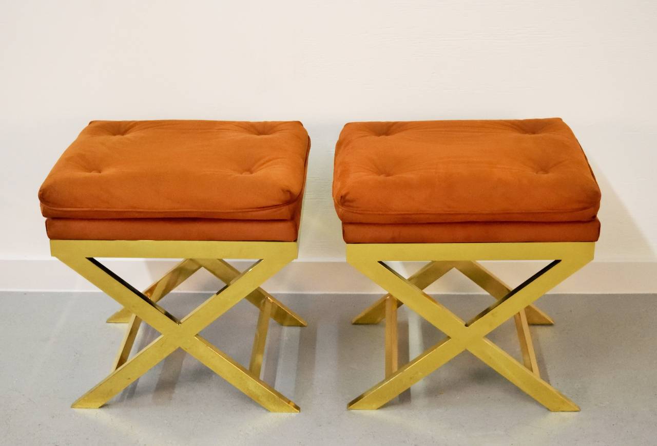 20th Century Pair of Brass X-Benches by Weiman