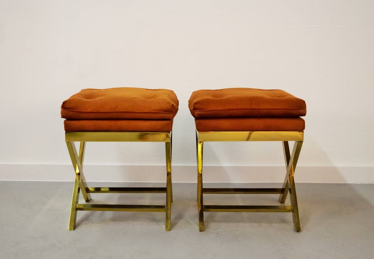 Pair of Brass X-Benches by Weiman 2